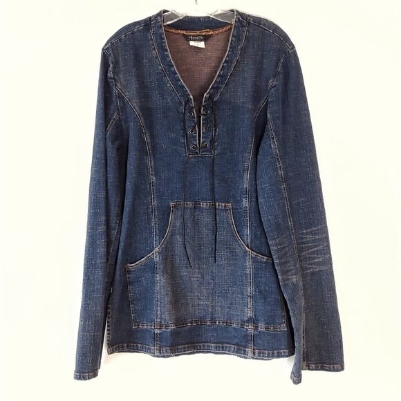 BLACK LIST‎ Womens Top Sz Medium Blue Jean Denim Stretch Pullover Cabincore Y2K - Picture 1 of 5